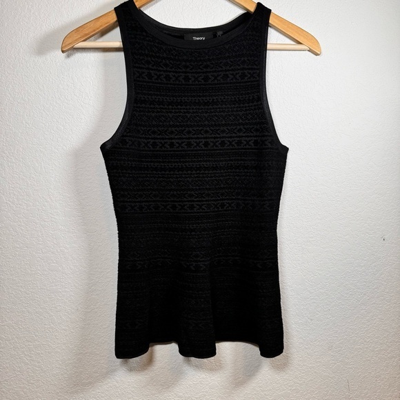 THEORY‎ BLACK TEXTURED SLEEVELESS PEPLUM TOP - Picture 1 of 6
